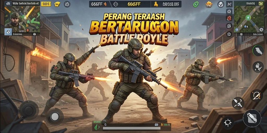 Screenshot utama dari gameplay intens Battle Royale 666FF.