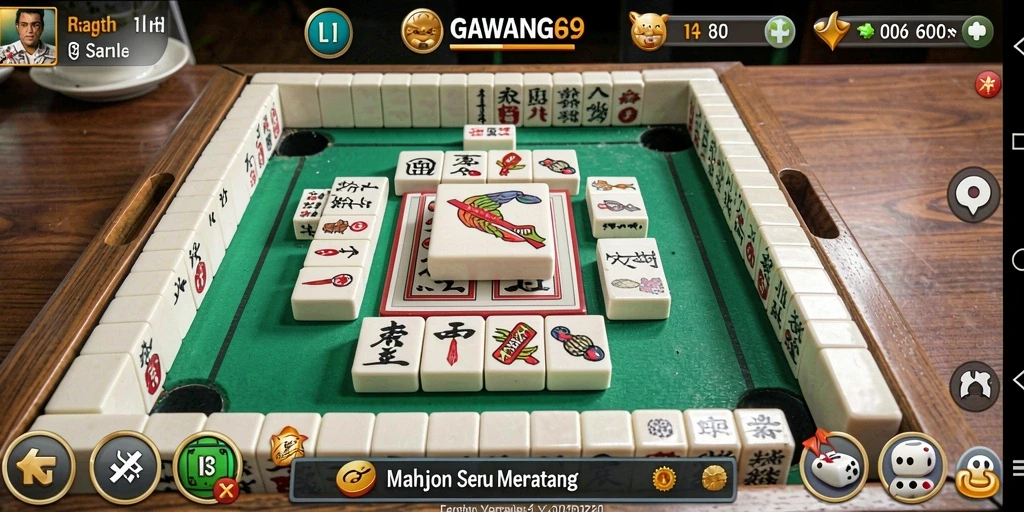 Tampilan gameplay GAWANG69 dengan ubin Mahjong yang berwarna-warni.