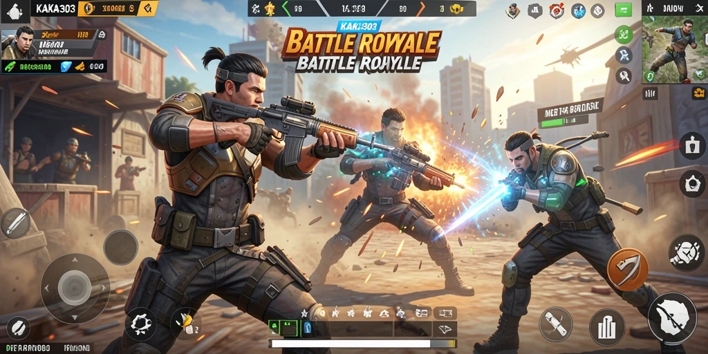 Tangkapan layar KAKA303 menampilkan aksi seru dalam mode Battle Royale.