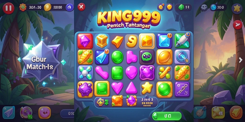 Tampilan screenshot KING999 menampilkan aksi mencocokkan elemen dalam gameplay Match-3.
