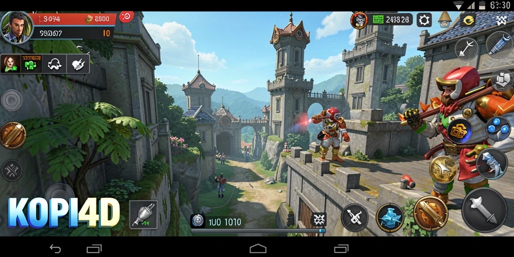 Screenshot gameplay KOPI4D yang menampilkan pertahanan menara yang kuat.