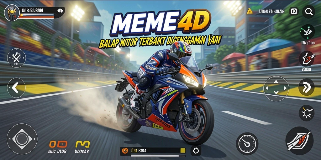 Screenshot permainan <strong>MEME4D</strong> menampilkan aksi balap motor yang mendebarkan.