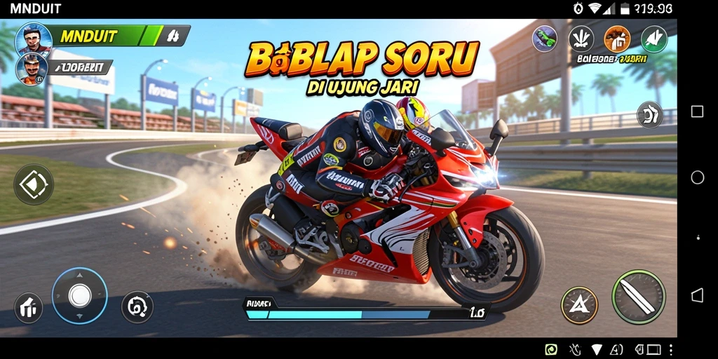 Tampilan gameplay MNDUIT dengan aksi balap yang mendebarkan.