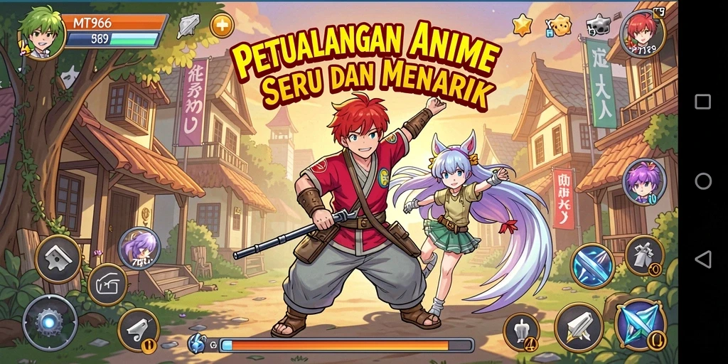 Screenshot gameplay menampilkan aksi karakter anime yang dinamis.