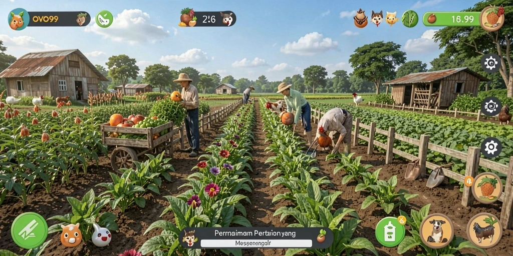 Gameplay OVO99 yang menggambarkan keseruan bertani secara digital.