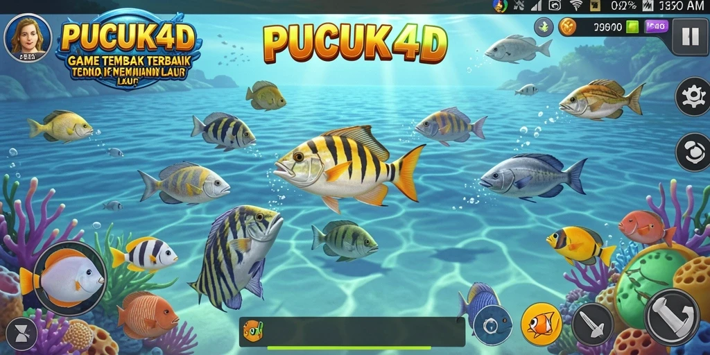 Tampilan gameplay PUCUK4D dengan aksi menembak ikan yang seru.