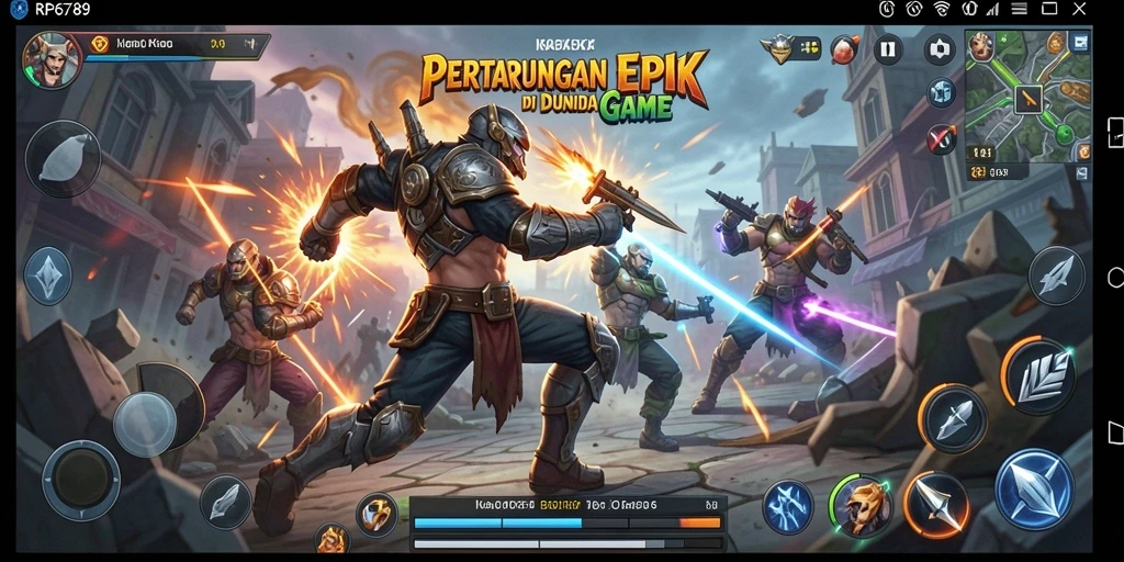 Screenshot utama RP6789 menunjukkan pertarungan seru antara karakter yang berbeda.