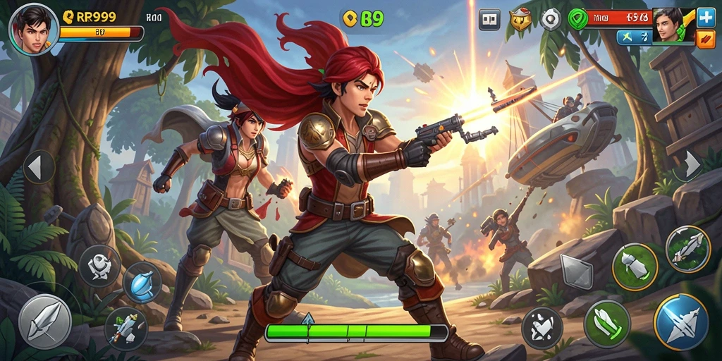Screenshot gameplay RR999 menampilkan aksi mendebarkan dalam pertempuran.
