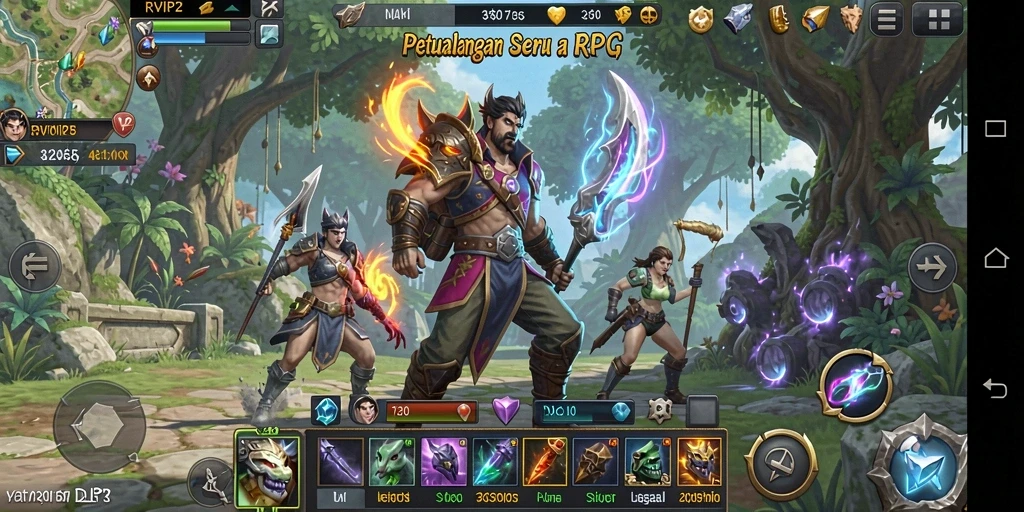 Screenshot menunjukkan aksi seru dalam petualangan RPG RVIP2.