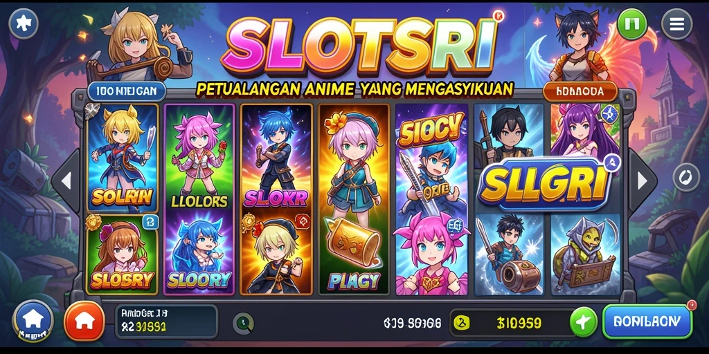 Screenshot gameplay SLOTSRI menampilkan karakter anime yang menawan dan aksi yang seru.