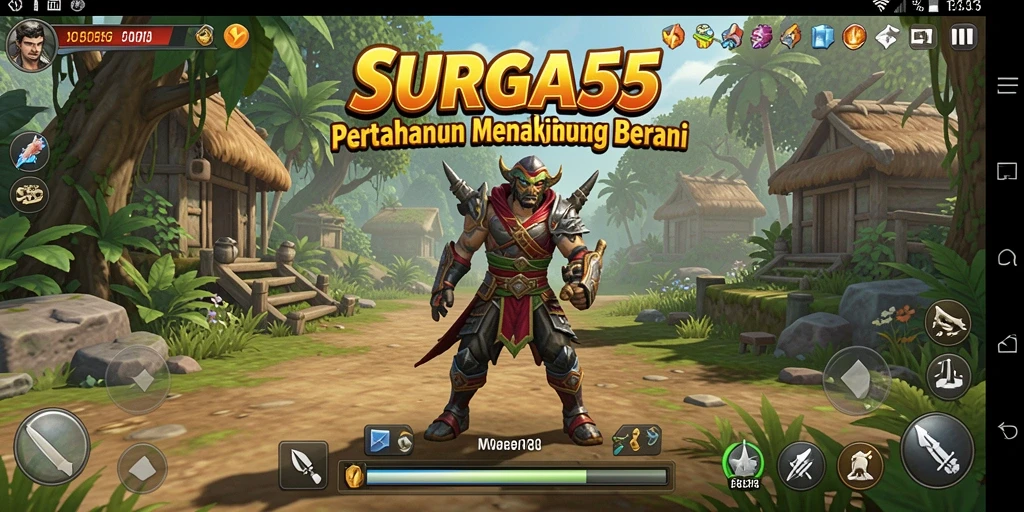 Tangkapan layar game SURGA55 menampilkan pertahanan menara yang strategis.