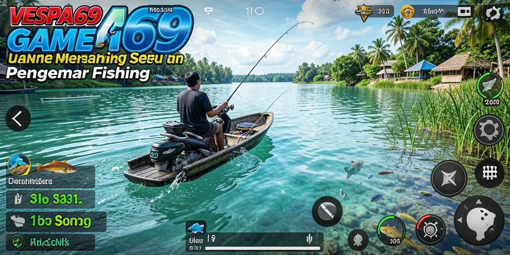 Tampilan gameplay VESPA69 dengan aktivitas memancing yang seru dan mendebarkan.