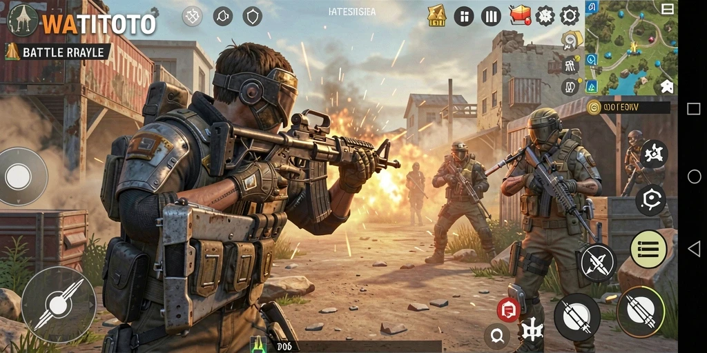 Tangkapan layar dari gameplay intens Battle Royale di WATITOTO.