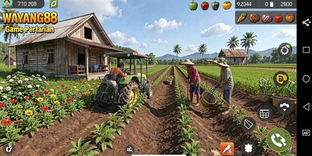 Tampilan gameplay WAYANG88 dengan aktivitas pertanian seru.